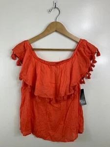A.N.A XS Layered Off The Shoulder Pom Pom Lightweight Blouse Shirt NWT - Picture 1 of 8