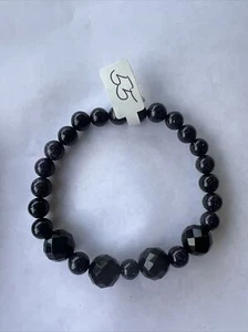 Blau & Sandstein Achat Perlen Armband, Handarbeit, dunkelblau & schwarz, funkelnd, 8 Zoll - Bild 1 von 4