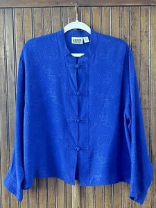 Chico's Sz 2 Large Purple Long Sleeve Silk Crepe Asian Style Tunic Frog Buttons - Picture 1 of 5
