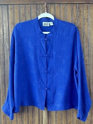 Chico's Talla 2 Grande Púrpura Manga Larga Seda Crepé Estilo Asiático Túnica Rana Botones Foto 1 de 4