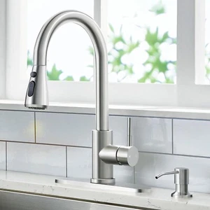 Brushed Nickel Kitchen Faucet Pull Down Sprayer with Soap Dispenser for Bar RV - Picture 1 of 8