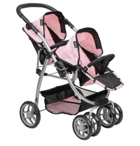 Rosa Schwarz Puppen Zwillingswellen Kinderwagen Kinderbuggy Weihnachten Geburtstag Geschenk für Kinder - Bild 1 von 7