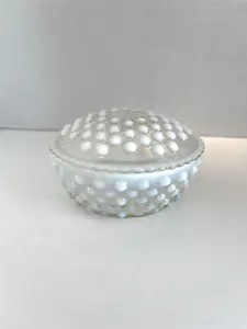 Vtg Fenton Moonstone Opalescent Hobnail Glass Covered Powder Vanity Trinket Dish - Picture 1 of 8