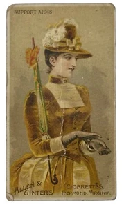 1888 N18 Allen & Ginter Sonnenschirm Bohrer Stützarme viktorianische Frau Tabakkarte - Bild 1 von 3