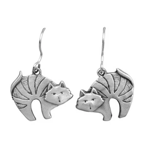 Chelsea Pewter Jewelry - Pet Lover Arching Kitty Cat Dangle Earrings - Picture 1 of 1