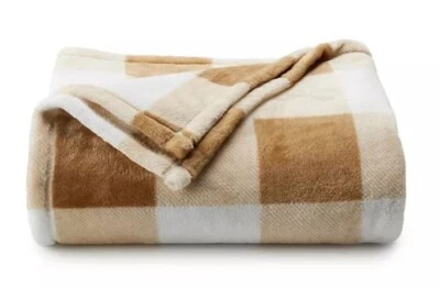 NEW KHAKI WHITE BUFF Throw Blanket Oversize Soft 60x72 Holiday Gifts College - Image 1 of 2