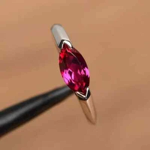 2.00 Ct 14k White Gold Over Marquise Cut Lab Created Pink Ruby Engagement Ring - Picture 1 of 1