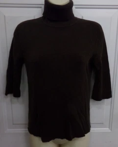 Lauren Ralph Lauren Brown Ribbed 3/4 Sleeve Silk Blend Turtleneck Womens Medium - Picture 1 of 3