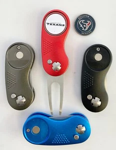 NFL 2 Prong Switchblade GOLF DIVOT REPAIR TOOL Red + Ballmark HOUSTON TEXANS - Picture 1 of 1