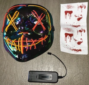 THE PURGE HALLOWEEN LIGHTS UP MASK MANY COLORS! W/TATTOOS ONE SIZE TEEN BOYS MEN - Picture 1 of 1