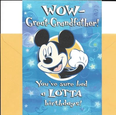 Walt Disney Happy Birthday Great Grandfather Mickey Mouse Hallmark Card  - Image 1 of 2