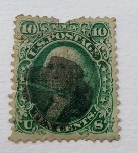 US 1867 George Washington 10c used with grill space filler min. C/V US$250 - Picture 1 of 2