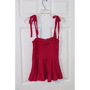 Paper Crane Smocked Ruffle Tie Strap Cami Top Red Sleeveless Medium NWT - Picture 1 of 9