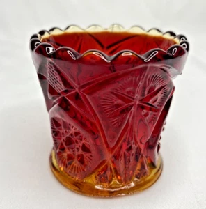 Ruby Amberina  Glass Toothpick Holder Sawtooth Rim Spinning Star Sunburst - Picture 1 of 8