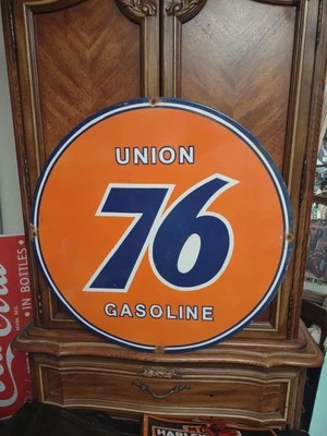 Vintage Union 76 Gasoline Station Heavy 30'' Porcelain Metal Gas Oil Sign Ssp - Image 1 of 4
