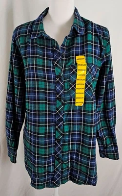 Nuevo Gap Mujer Botones Abajo Shiert Azul Verde Cuadros Algodón Mediano Foto 1 de 4