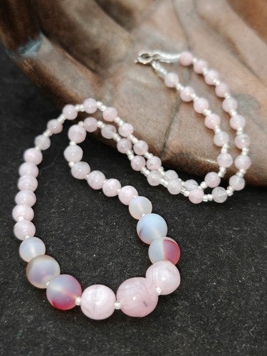 Czech/ German Pink Art Deco pressed Glass Vintage Necklace Sterling ...