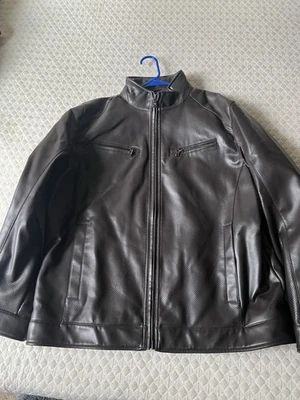 Chaqueta de moto Michael Kors de cuero genuino marrón oscuro para hombre talla XL Foto 1 de 4