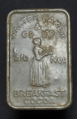 Lata de desayuno vintage Walter Baker & Co cacao en relieve publicidad lata cocina Foto 1 de 4