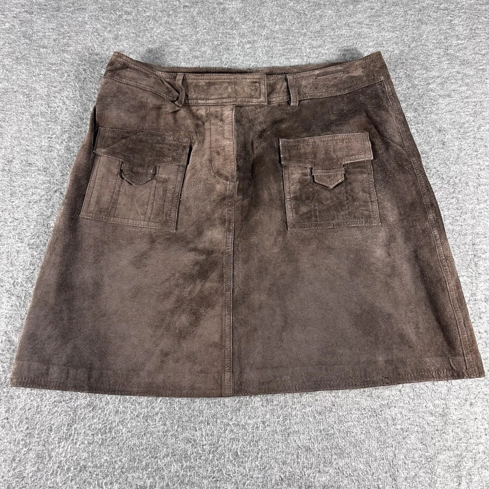 Minifalda de gamuza marrón chocolate para mujer bolsillos delanteros vaquera occidental talla 6 Foto 1 de 4