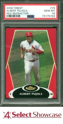 2008 FINEST RED REFRACTOR #75 ALBERT PUJOLS CARDINALS #/25 POP 2 PSA 10 - Image 1 of 4