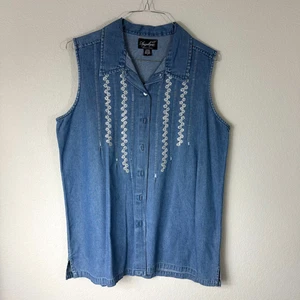Gilet Denim Blu Floreale Angelique Donna Taglia 1X 100% Cotone - Buone Condizioni - Foto 1 di 9
