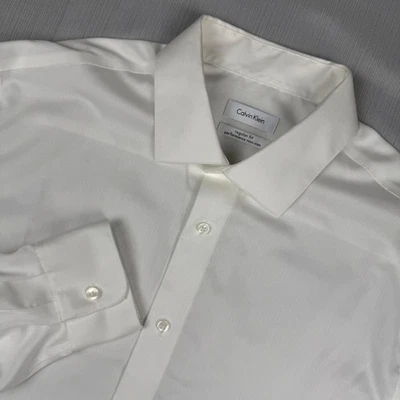 Calvin Klein Men Regular Fit Performance Non Iron White Herringbone Dress Shirt - Image 1 of 4