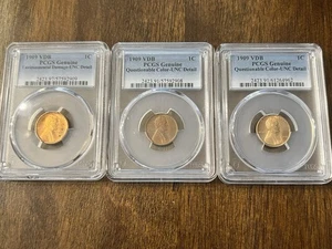Lot Of 3 PCGS Slabbed, 1909-VDB Cent Coins, Details Grade - Picture 1 of 9