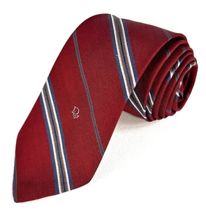 Christian Dior Herren Krawatte Classic Style Burgund mit blauen Streifen und Logo  - Bild 1 von 5