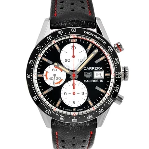 TAG HEUER WATCH CV201AP CARRERA CALIBER 16 AUTOMATIC BLACK DIAL DATE CHRONOGRAPH - Picture 1 of 8