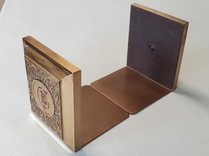 Vintage Mid Century Brass & Metal Bookend Set Monogrammed Initial Letter G 5.25" - Picture 1 of 8