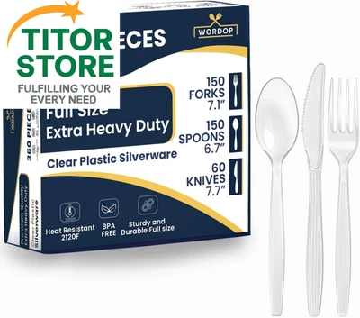 360 Count Extra Heavy Duty Plastic Silverware Set – Heat Resistant & BPA Free Di Foto 1 de 4