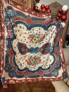 Johnny Was Silk Scarf with Tassels Vibrant Floral Print Square Designer 42x42 - Picture 1 of 7