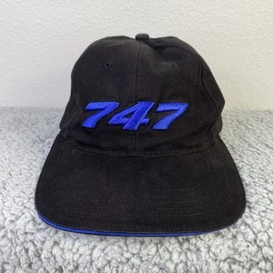 VTG Boeing 747 Baseball Hat Men Black Blue Logo Trim OS Strap-back 90s Airplanes - Imagen 1 de 10