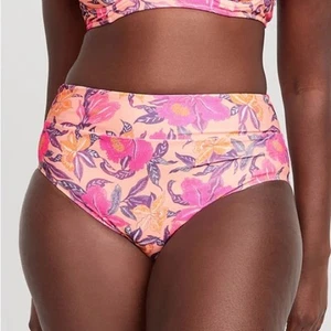 Old Navy women’s Printed Classic Banded Bikini Swim Bottoms peach floral size XL - Picture 1 of 4