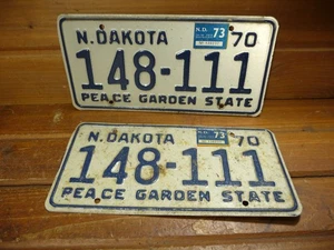 Vintage 1970 North Dakota License Plate Pair Peace Garden State - Picture 1 of 5