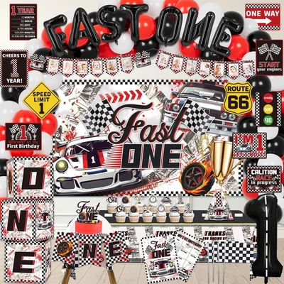 Набор украшений для первого дня рождения гоночного автомобиля, 125 шт. для мальчиков, товары для быстрой вечеринки - Изображение 1 из 4