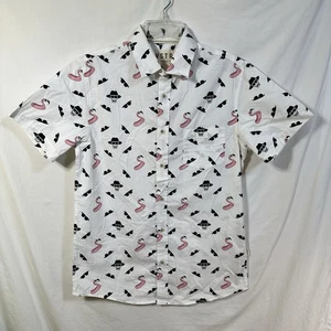 NWT VSTR Premium Men's Small Button Shirt Skull Glasses Flamingo Pool Float AOP - Picture 1 of 9