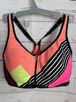 Victoria’s Secret VSX Sports Bra Knockout 36C Zip Front Closure Multi-Color - Image 1 of 4