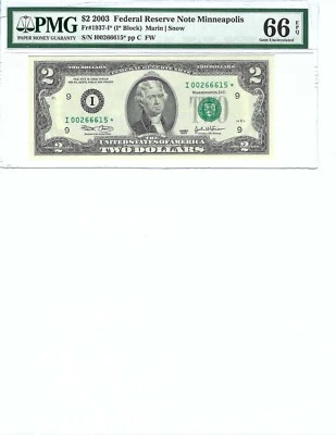 2003 $2 FRN FR1937I* PMG 66 EPQ, Minneapolis * Note S/N I00266615*!!! - Image 1 of 2
