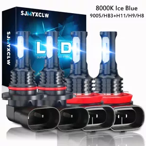 Combo 8000K Ice Blue 9005+H11 LED Headlight Bulbs High&Low Beam Kit 100W 10000LM - Picture 1 of 9
