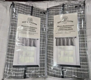 NEW LOT OF (2) BEE & WILLOW HOME WOVEN BASKETWEAVE ROD POCKET LINED VALANCES - Picture 1 of 7
