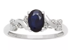 Oro Blanco Original Ovalado Zafiro Y Trenzado Diamante Detalle Anillo - Imagen 1 de 5