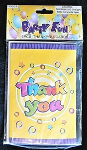 6pk All Occasion Colorful Thank You Cards w/ Envelopes Party Fun 4.25"x6.25" NIP - Picture 1 of 1