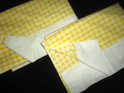 VINTAGE UTICA STEVENS YELLOW & WHITE GINGHAM CHECK (2) TWIN FLAT SHEET SET - Image 1 of 4