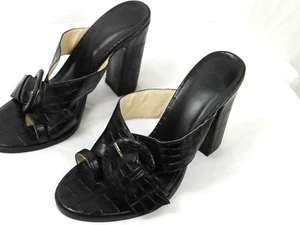 RAYE Shoes Womens Black Leather Criss Cross Block Heel Sandals Size 8.5 - Picture 1 of 8