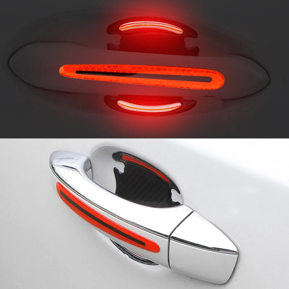 8x Tira reflectante de fibra de carbono roja manija de puerta de coche advertencia de seguridad adorno Foto 1 de 4