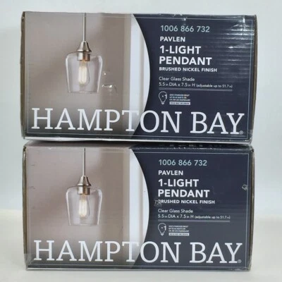 Mini colgante colgante colgante de níquel cepillado Pavlen de 1 luz con vidrio transparente (paquete de 2) Foto 1 de 4