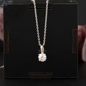 0.536 TDW Round Brilliant Cut Moissanite Diamond Pendant 10K YellowGold Labstone - Picture 1 of 4