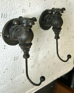 Set of 2 Cast Iron Faucet Wall Hook Rustic Vintage Coat Towel Key Holder Decor - Picture 1 of 5